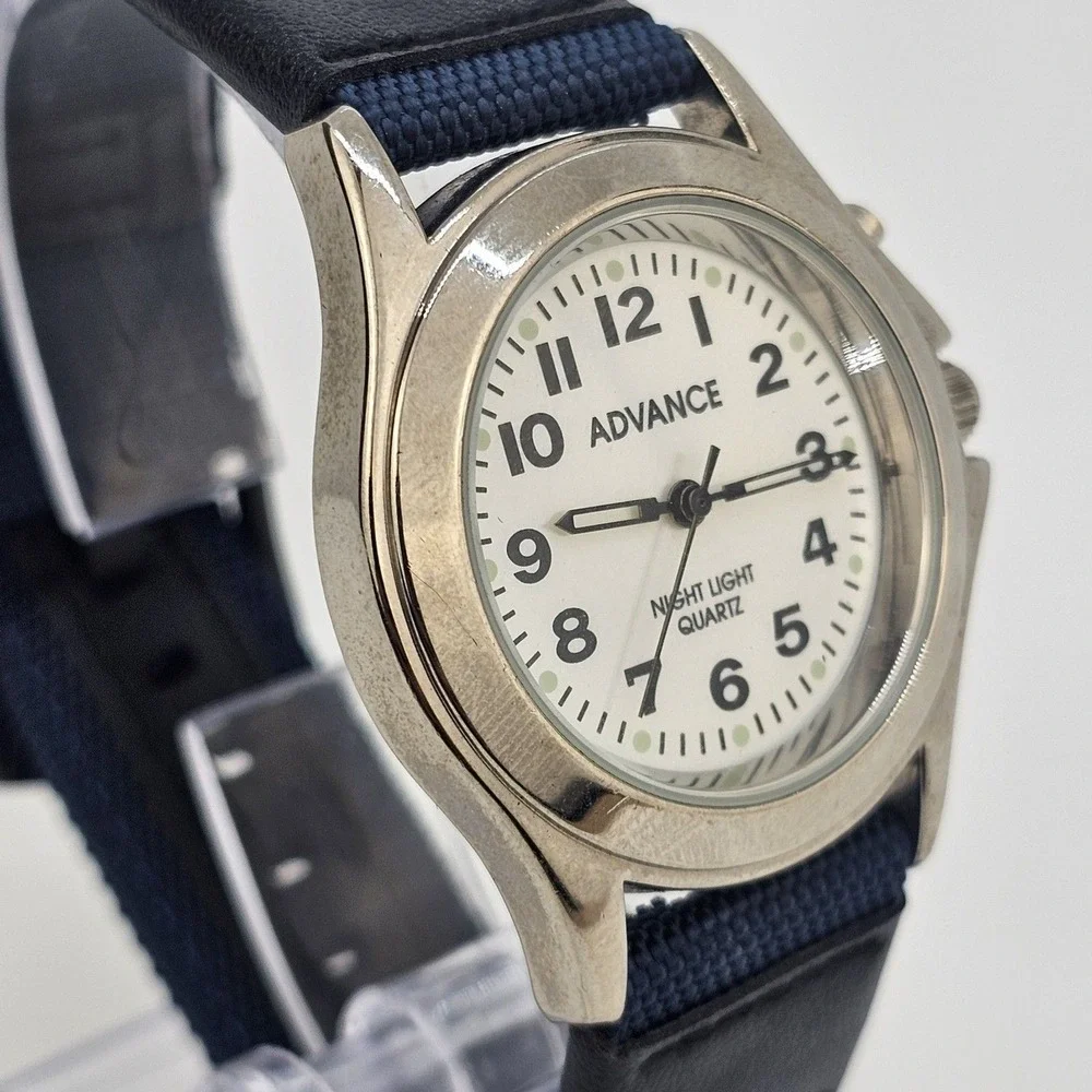 Advance Men Watch 40MM White Dial Blue Canvas Bands NewBattery LIGHT NOT WORKING